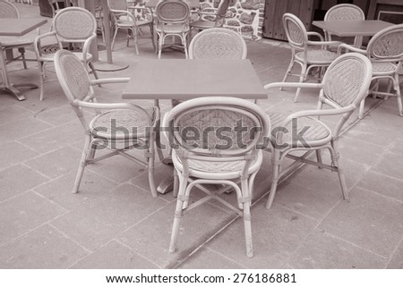 Cafe Terrace Table and Chairs in Black and White Sepia Tone