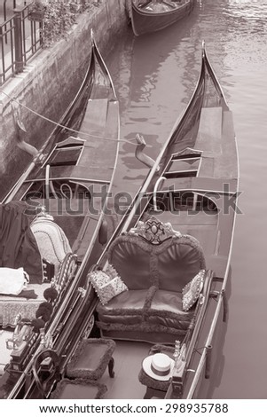 Gondola Boat on the Grand Canal, Venice, Italy in Black and White Sepia Tone
