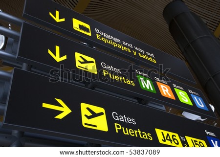 Airport Baggage and Gate Sign at Barajas Airport in Madrid