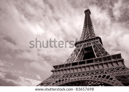 Eiffel Tower in Black and White Sepia Tone in Paris; France