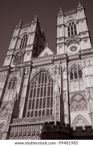 Main Facade of Westminster Abbey Church in London, England