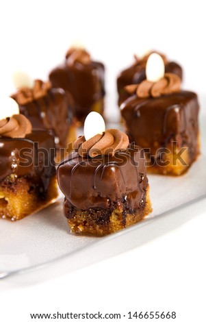 Mini chocolate cakes on a platter