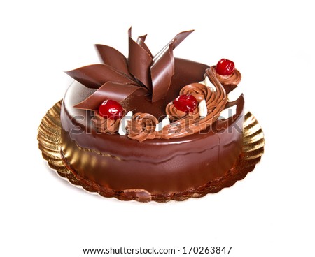 Chocolate cake on a golden platter