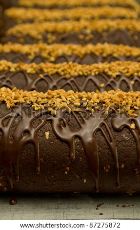 Chocolate cakes on the production line