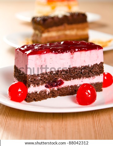 Cherry and chocolate cake with dried cherries
