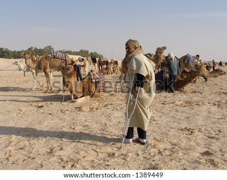 Injured camel-tour guide near Sahara desert