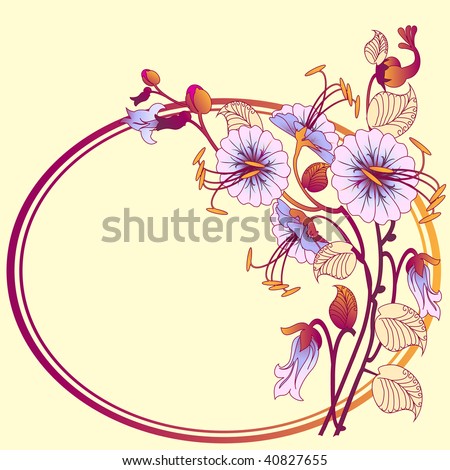 An oval frame with mauve aster flowers and autumn colors.