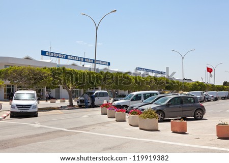 MONASTIR, TUNISIA - CIRCA APRIL, 2012: Parking zone of Habib Bourguiba International airport on circa April, 2012 in Monastir, Tunisia. It is one of the main charter airports in Tunisia