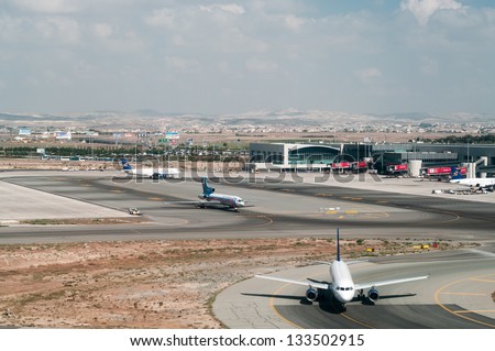 LARNACA, CYPRUS - CIRCA SEPTEMBER, 2010: Larnaca is an international airport in Cyprus Island with terminals and flying field, on circa September, 2010 in Larnaca, Cyprus.