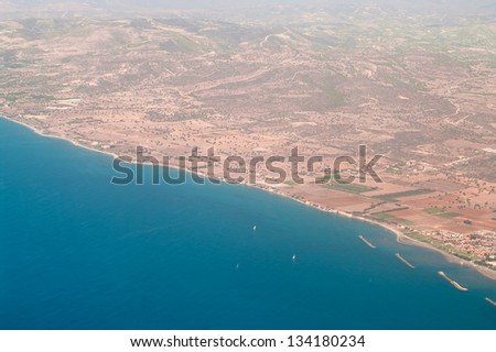 Cyprus island shore in Mediterranean sea view from above