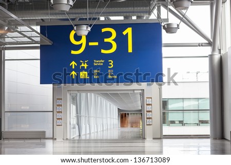 HELSINKI, FINLAND - CIRCA APRIL: Direction to the boarding gates in Helsinki airport on circa April, 2013 in Helsinki, Finland. Helsinki-Vantaa Airport is the main international airport Finland;