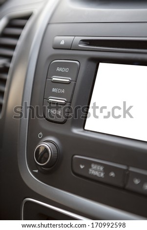 Car control panel with a cutout display with white clear background