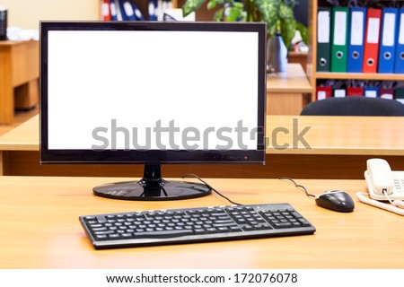 Monitor, keyboard, computer mouse on the office desk, workplace