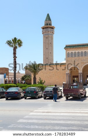 MONASTIR, TUNISIA - CIRCA MAY, 2012: The mosque named after the first president Habib Bourguiba is in Monastir, Tunisia. Monastir is a small resort town in Tunisia
