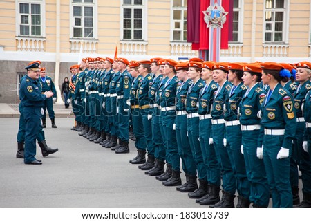 SAINT-PETERSBURG, RUSSIA - CIRCA MAY, 2011: Female formation in Russian army are at the rehearsal of parade on May 9 in Victory Day.