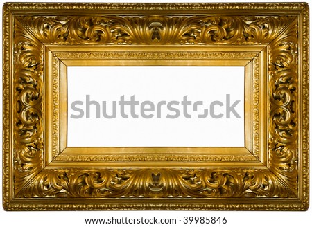 Gold square antique frame over white background