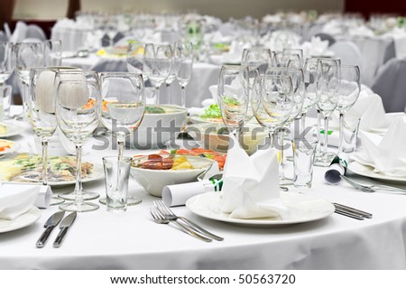 Elegant banquet tables prepared for