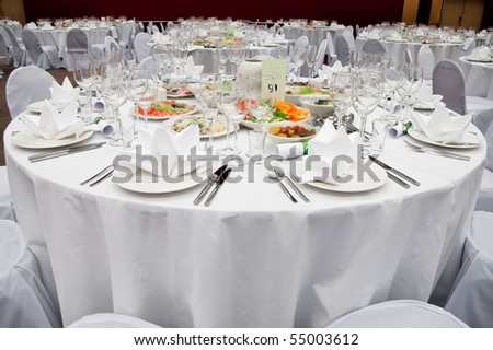 Elegant banquet tables prepared for