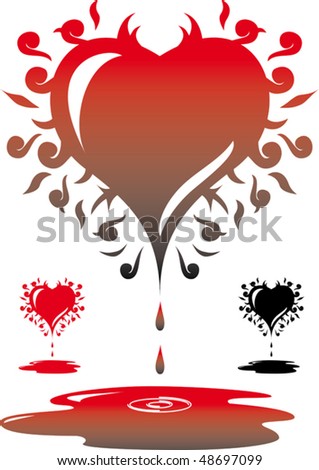 bleeding heart tattoo. curly leeding heart that
