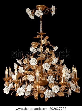 Vintage chandelier isolated on black background with clipping path