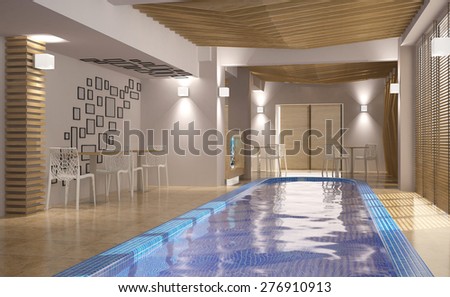 3d rendering of an indoor swimming pool interior design