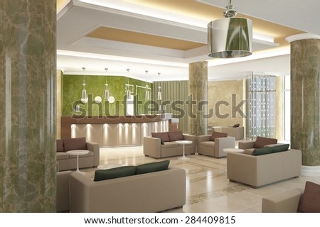 3d rendering of a lobby bar interior design