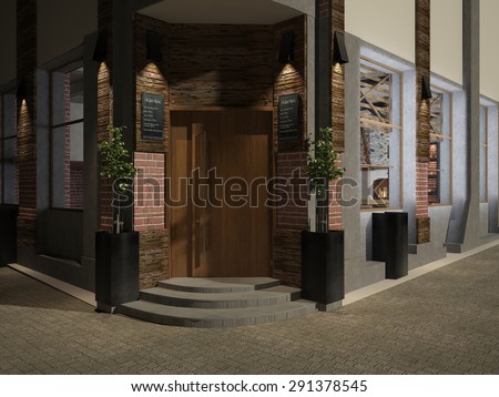 3d rendering of facade of a restaurant exterior design