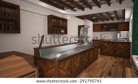 3d rendering of a meat store interior design