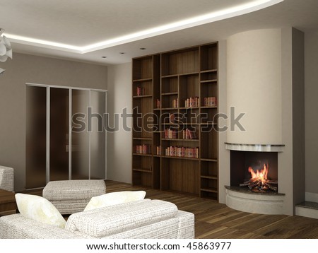 Living Room  Kitchen Design on 3d Rendering Of Living Room Interior Design Stock Photo 45863977