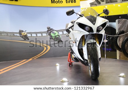 MOSCOW-SEPTEMBER 1: Motorcycle racing stands at the international exhibition of  the automobile industry Moscow international automobile salon MIAS on September 1, 2012 in Moscow