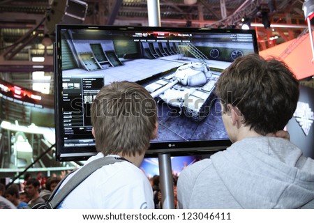 Moscow- October 7: Unidentified Young People Playing Video Games At The International Exhibition Of The Entertainment Industry, Igromir On October 7, 2012 In Moscow