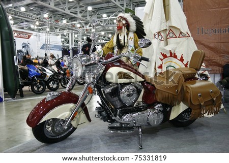 MOSCOW - APRIL 1: Indian Chief Roadmaster motorcycle at the Moscow specialized Exhibition  of motor cycling industry in Russia on April 1, 2011 in Moscow, Russia