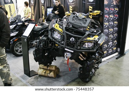 MOSCOW - APRIL 1: Quad bike BRP Can-Am OUTLANDER 800 XMR at the Moscow specialized Exhibition  of motor cycling industry in Russia on April 1, 2011 in Moscow, Russia
