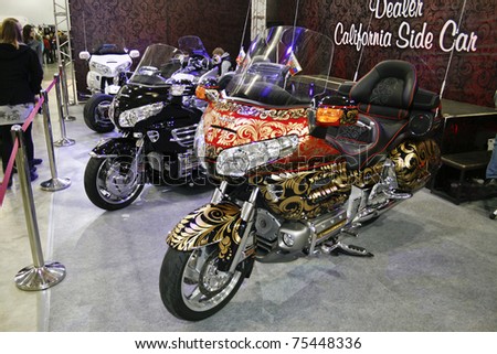 MOSCOW - APRIL 1: Motorcycle Honda Gold Wing Matreshka at the Moscow specialized Exhibition  of motor cycling industry in Russia on April 1, 2011 in Moscow, Russia