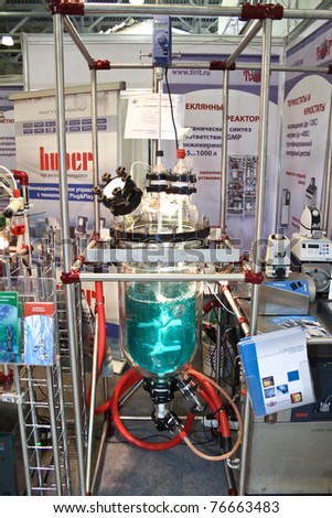 MOSCOW - APRIL 28: Laboratory glass chemical reactor Tirit at the international exhibition of analytical and laboratory equipment in Russia and CIS on April 28, 2011 in Moscow, Russia.
