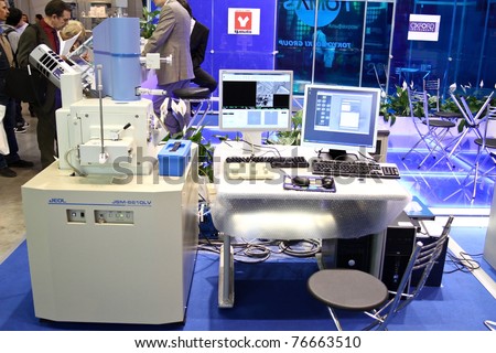 MOSCOW - APRIL 28: Scanning electron microscope JSM-6510 at the international exhibition of analytical and laboratory equipment in Russia and CIS on April 28, 2011 in Moscow, Russia.