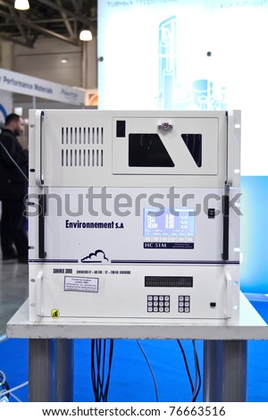 MOSCOW - APRIL 28: Environnement gas analyzer and a hydrogen generator at the international exhibition of analytical and laboratory equipment in Russia and CIS on April 28, 2011 in Moscow, Russia.