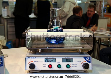 MOSCOW - APRIL 28: LOIP mixing device at the international exhibition of analytical and laboratory equipment in Russia and CIS on April 28, 2011 in Moscow, Russia.