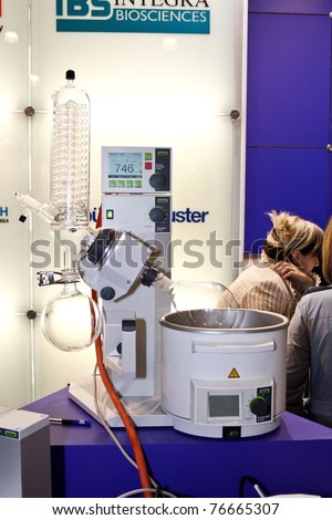 MOSCOW - APRIL 28: IBS rotary evaporator with integrated heating bath at the international exhibition of analytical and laboratory equipment in Russia and CIS on April 28, 2011 in Moscow, Russia.