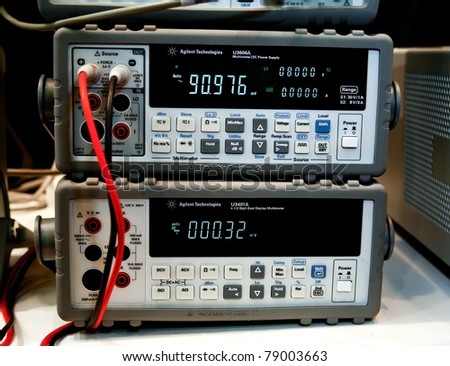 MOSCOW - APRIL 19: Signal generator or voltmeter at the international exhibition of  electronic industry ExpoElectronica, ElectronTechExpo, LEDTechExpo on April 19, 2011 in Moscow