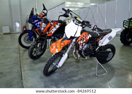 MOSCOW - AUGUST 25: KTM crossmotorbike at the international exhibition of  the auto and components industry, Interauto on August 25, 2011 in Moscow