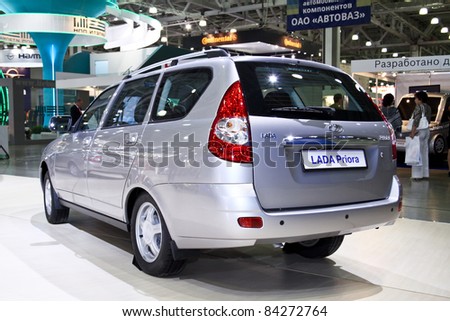MOSCOW - AUGUST 25: LADA Priora wagon at the international exhibition of  the auto and components industry, Interauto on August 25, 2011 in Moscow