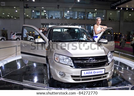 MOSCOW - AUGUST 25: LADA Granta at the international exhibition of  the auto and components industry, Interauto on August 25, 2011 in Moscow