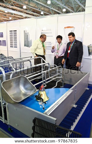 MOSCOW-NOVEMBER 13:  Feeding system for animal at the international exhibition of meat industry, Chicken King VIV Russia on November 13, 2011 in Moscow