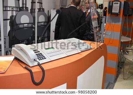 MOSCOW-MAY 11: Supervisory console at the international exhibition of the telecommunications industry Sviaz-Expocomm on May 11, 2011 in Moscow