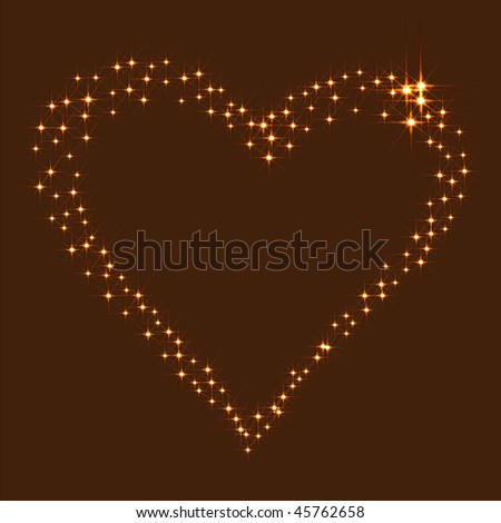 Bright heart made of shone stars on brown background