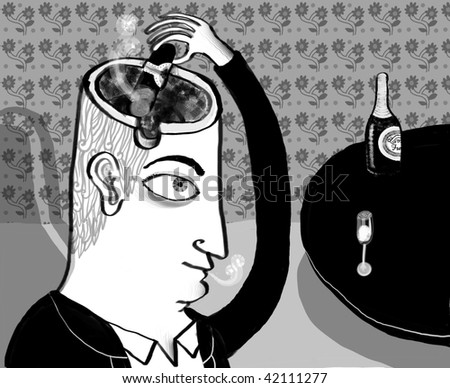 man with cigar and ash tray in the head