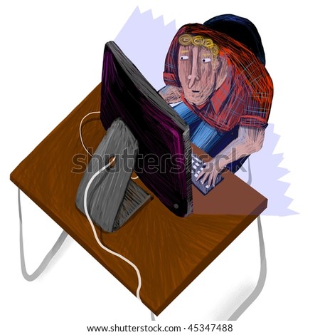 Man seated in front of the computer