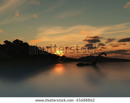 Loch Ness Monster in silhouette