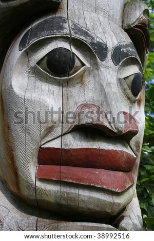 A native american totem pole in Vancouver, BC, Canada